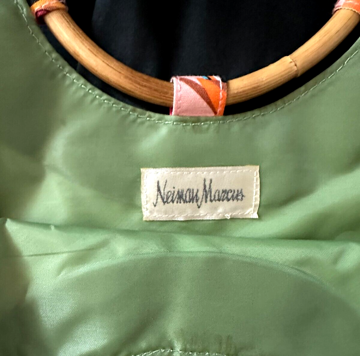 Neiman Marcus Canvas Small Tote Bag Bamboo Round Handle- Pink Fashion Diva