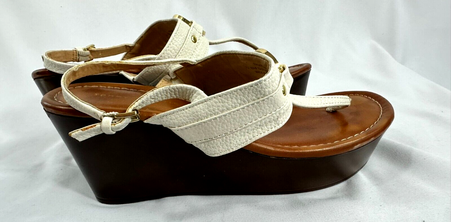 Women's Tommy Hilfiger Leather White Wedge Thong Sandal- Size 9M