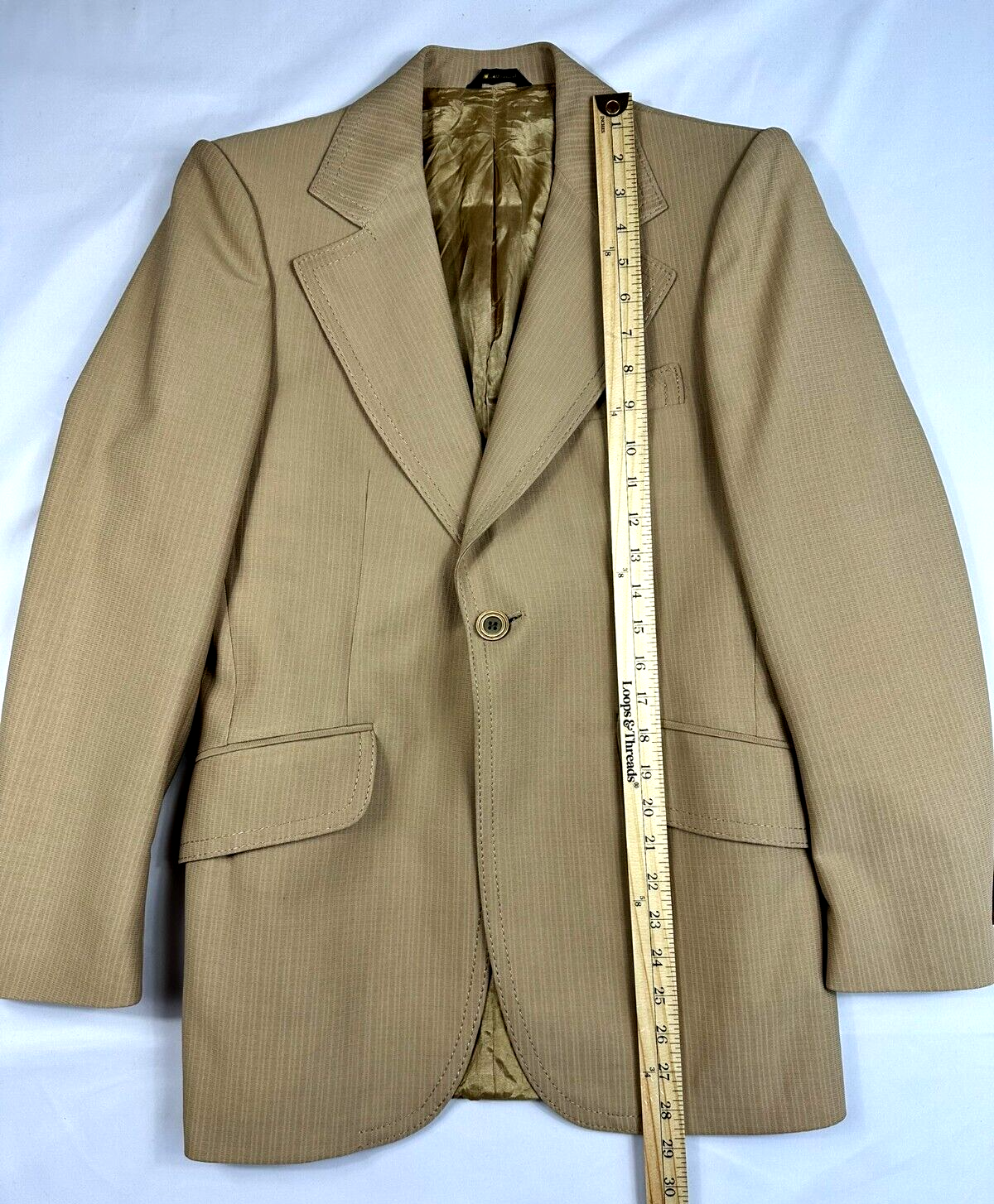 Men's Vintage Beige Textured Double Stitched Blazer- Size 36R