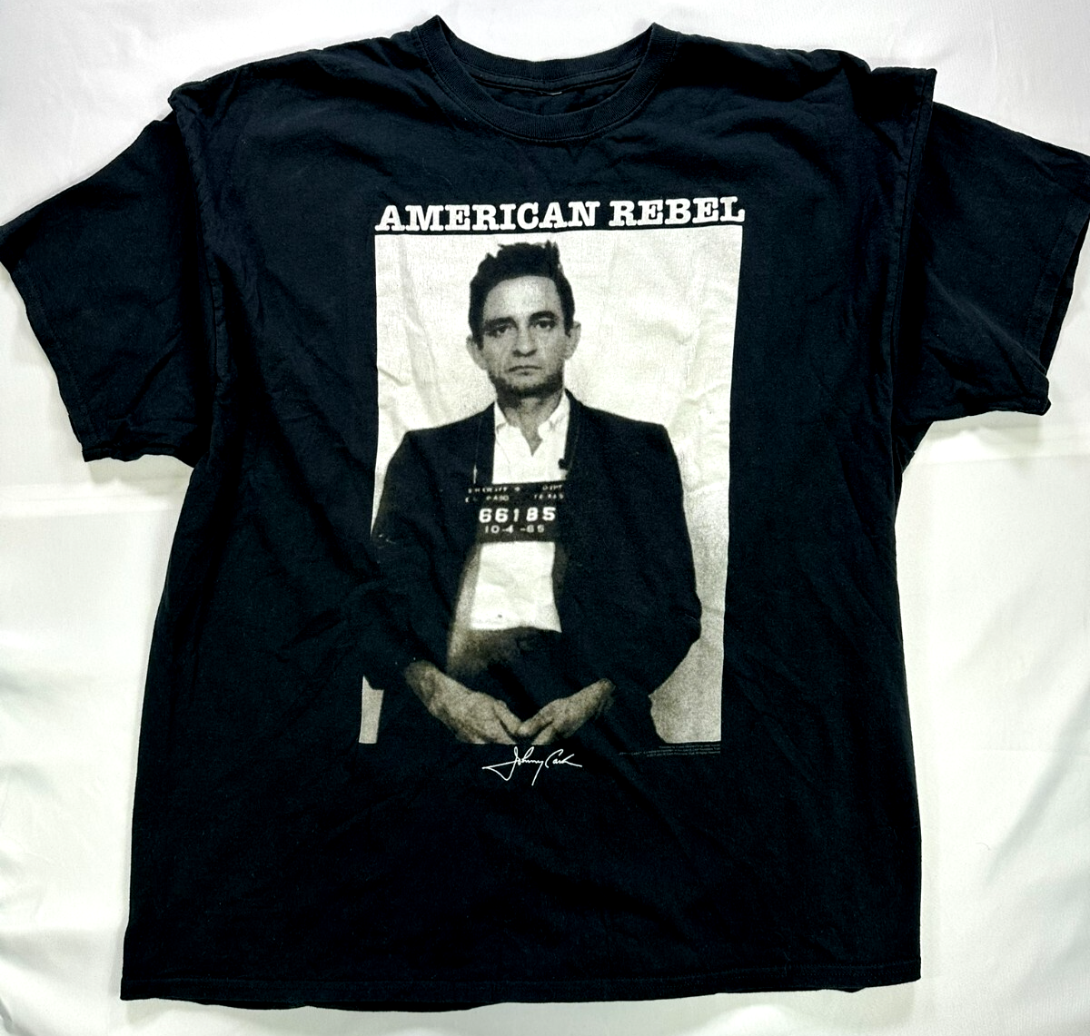 Men's Black Johnny Cash Mugshot Graphic T-Shirt- Size 2XL