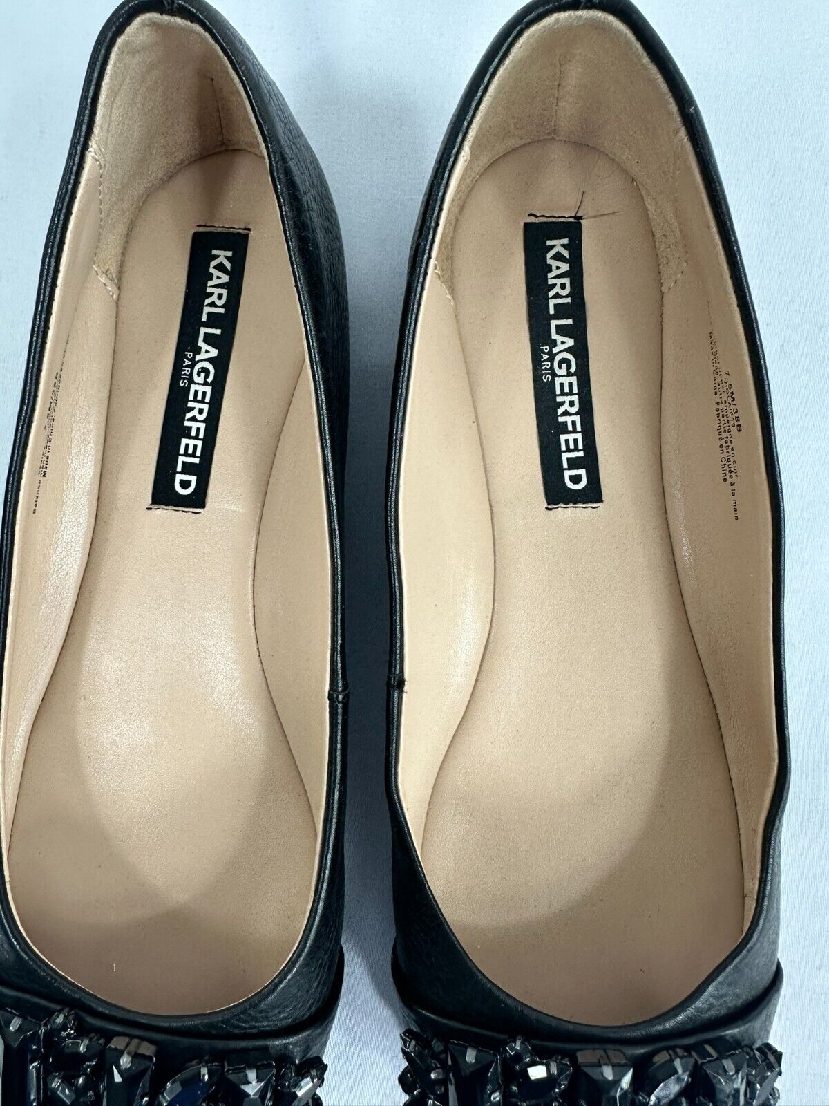 Women's Karl Lagerfeld Black Leather Viola Flats- Size 7.5M