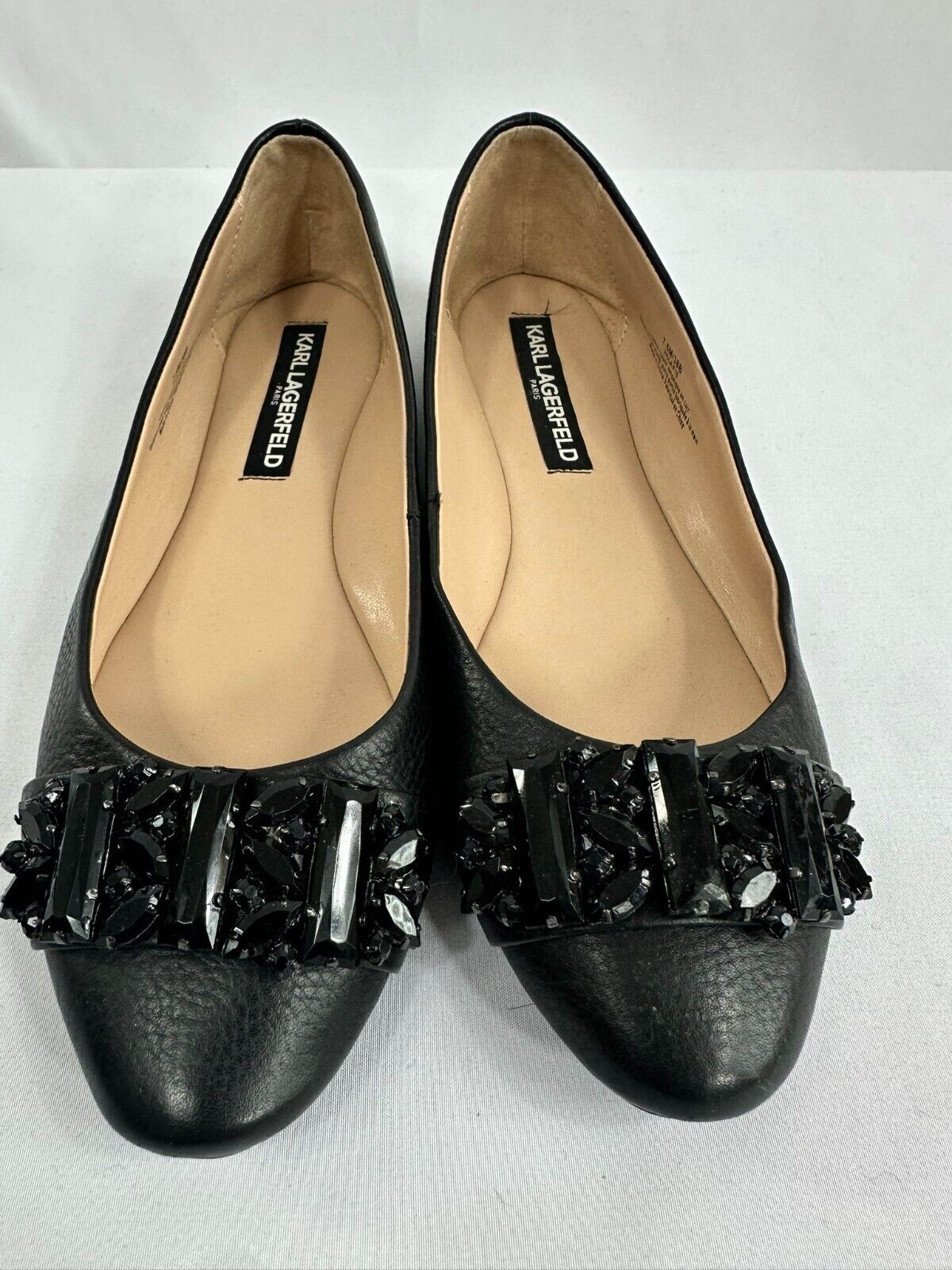 Women's Karl Lagerfeld Black Leather Viola Flats- Size 7.5M