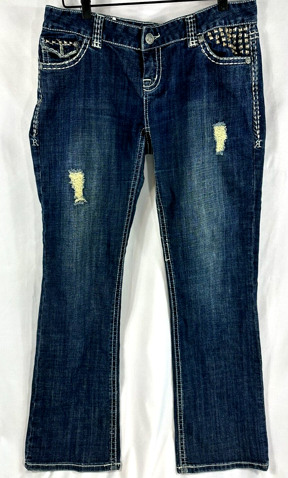 Women's Rock & Roll Cowgirl Studded Boot Cut Low Rise Jeans- Size 33x34