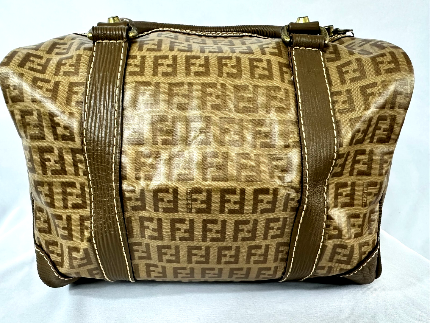 Vintage Fendi Boston Bag M Brown Forever Bauletto Zucchino Monogram PVC Italy