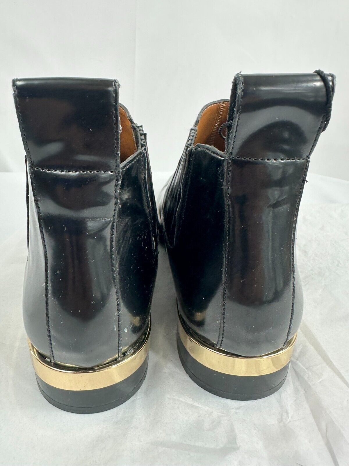 Women's Zara Leather Black Ankle Boots With Gold Accents- Size 7.5