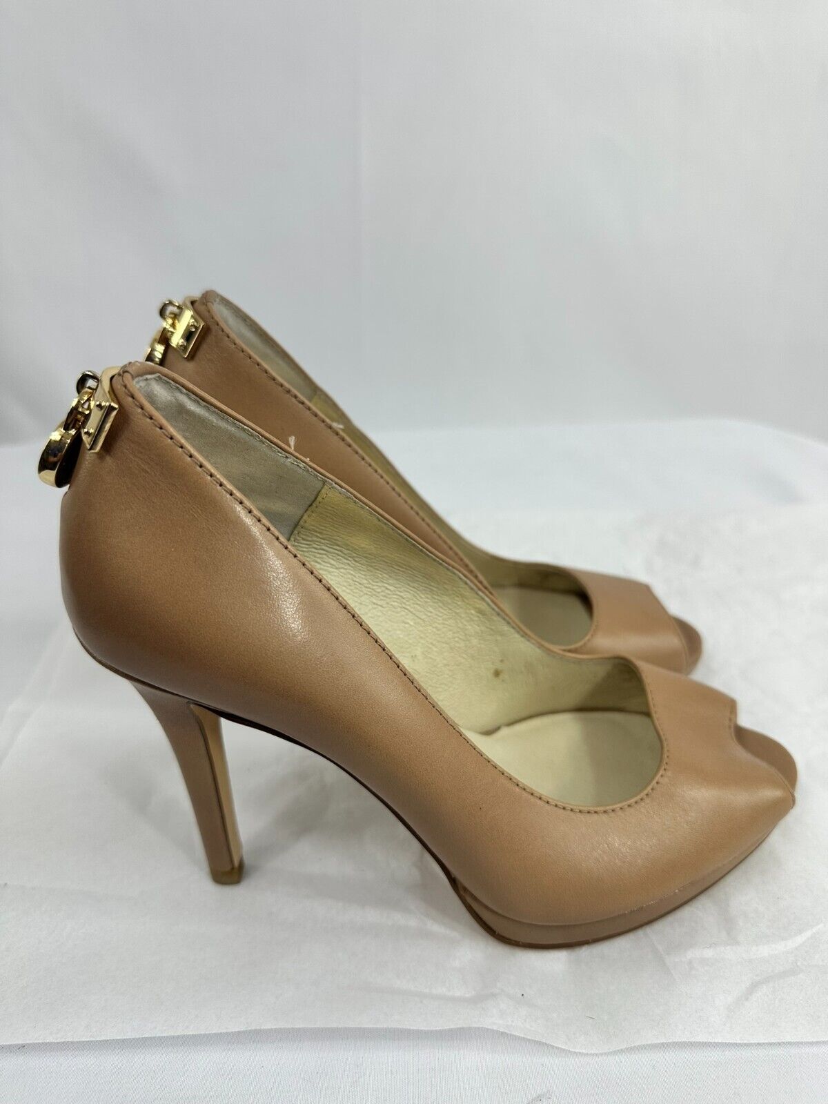 Women's Michael Kors Beige Leather Platform Open Toe High Heel- Size 8M