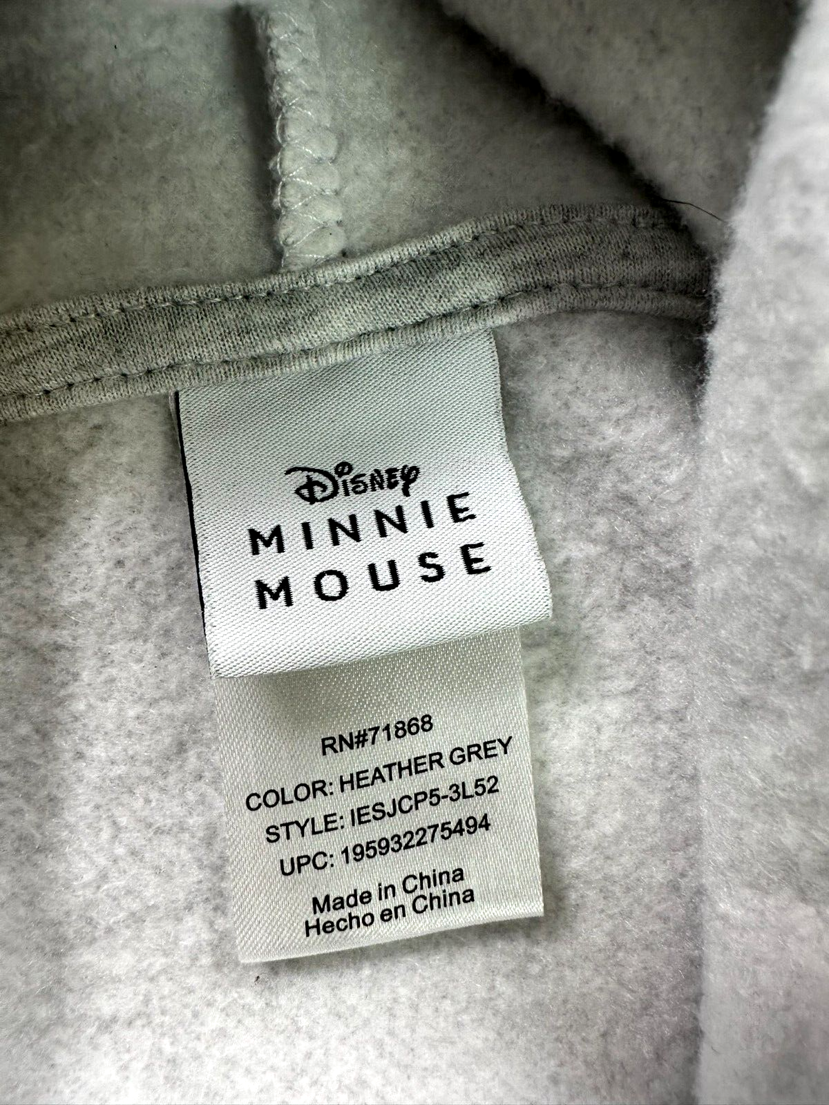 Women's Gray Disney Minnie Mouse Embroidered Hoodie- Size S