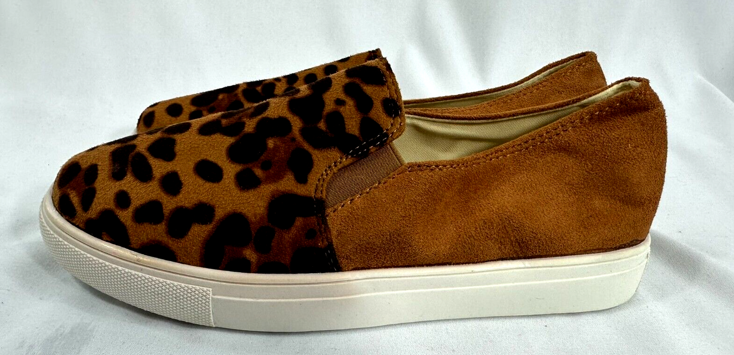 Women's Animal Print Suede Look Slip On Sneakers- Size 9