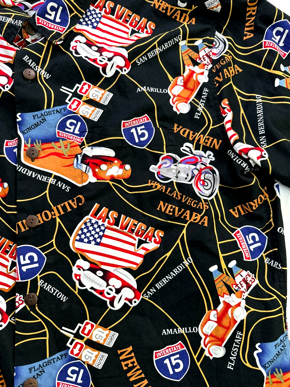 Men's Black High Surf Highway Print Button Up Short Sleeve Shirt- Size XL
