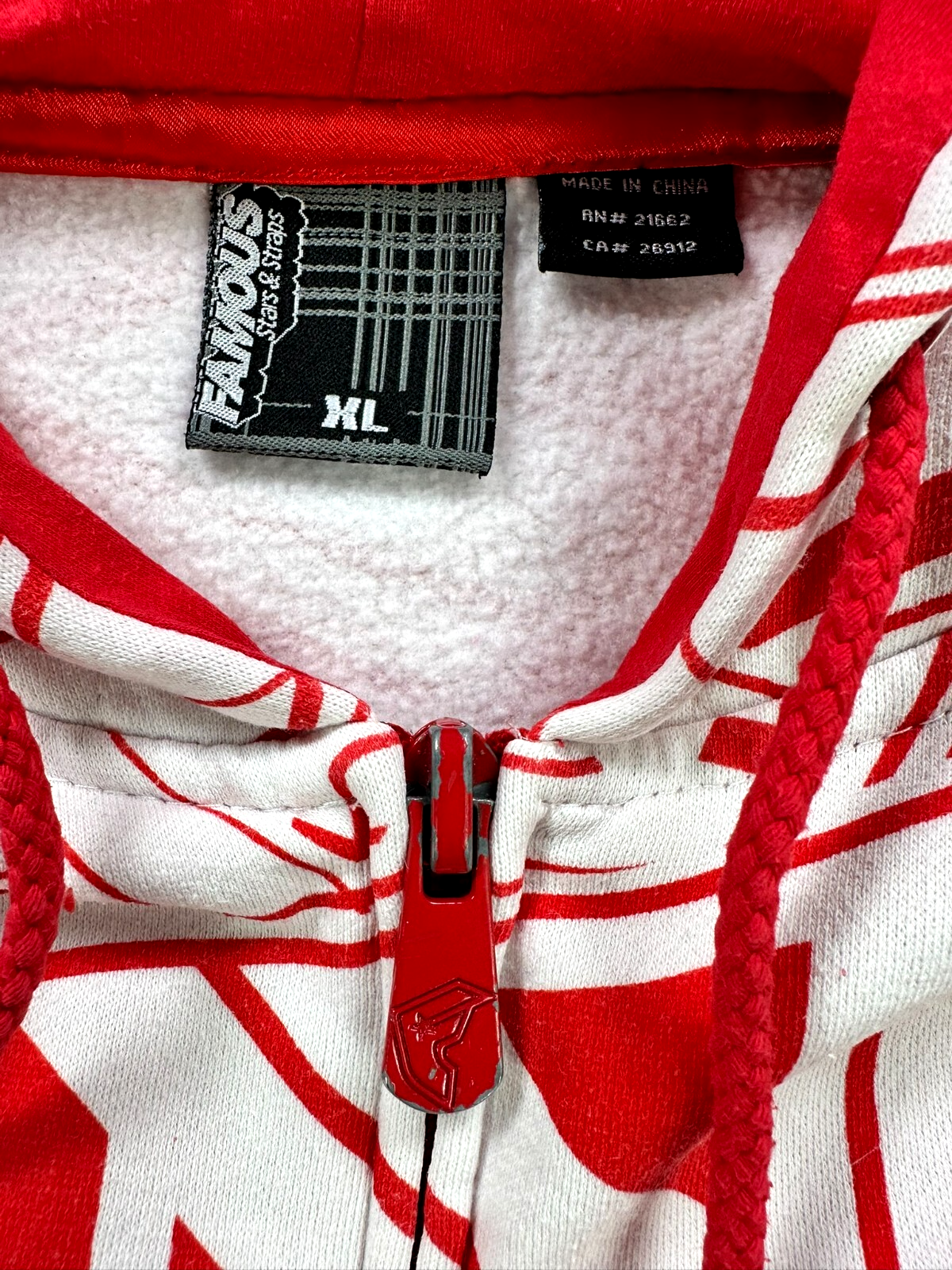 Men's Vintage Y2K Famous Stars And Stripes Red & White Logo Zip Hoodie- Size XL