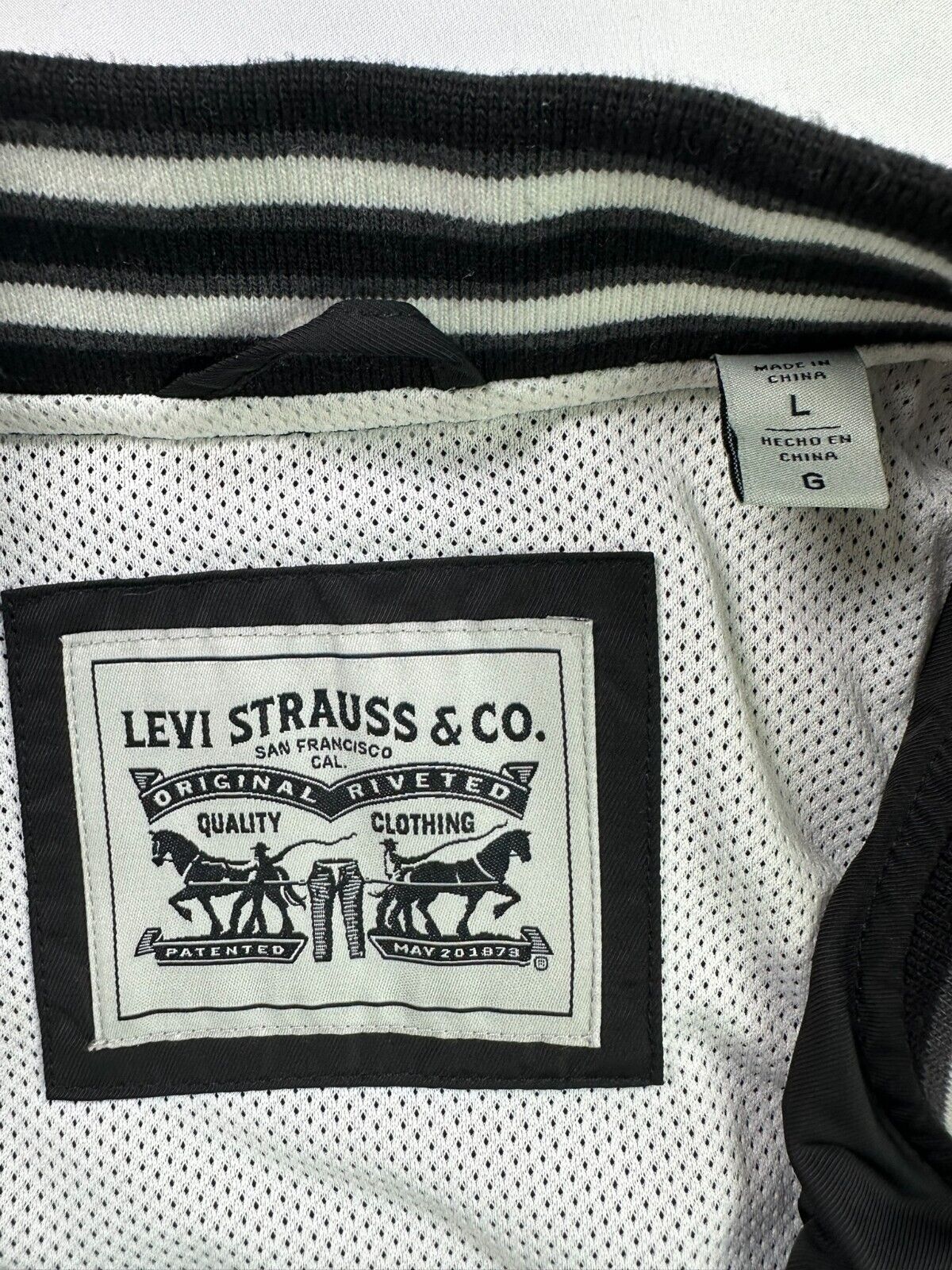 Men's Levi's Black & White Varsity Zip Jacket- Size L