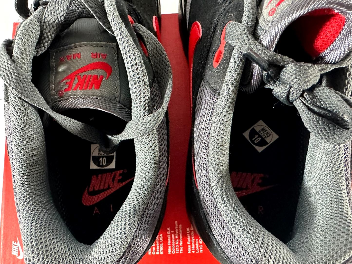 Men's Nike Air Max 1 Essential- Black/Univ Red/Iron Grey (FZ5808-008) Size 10