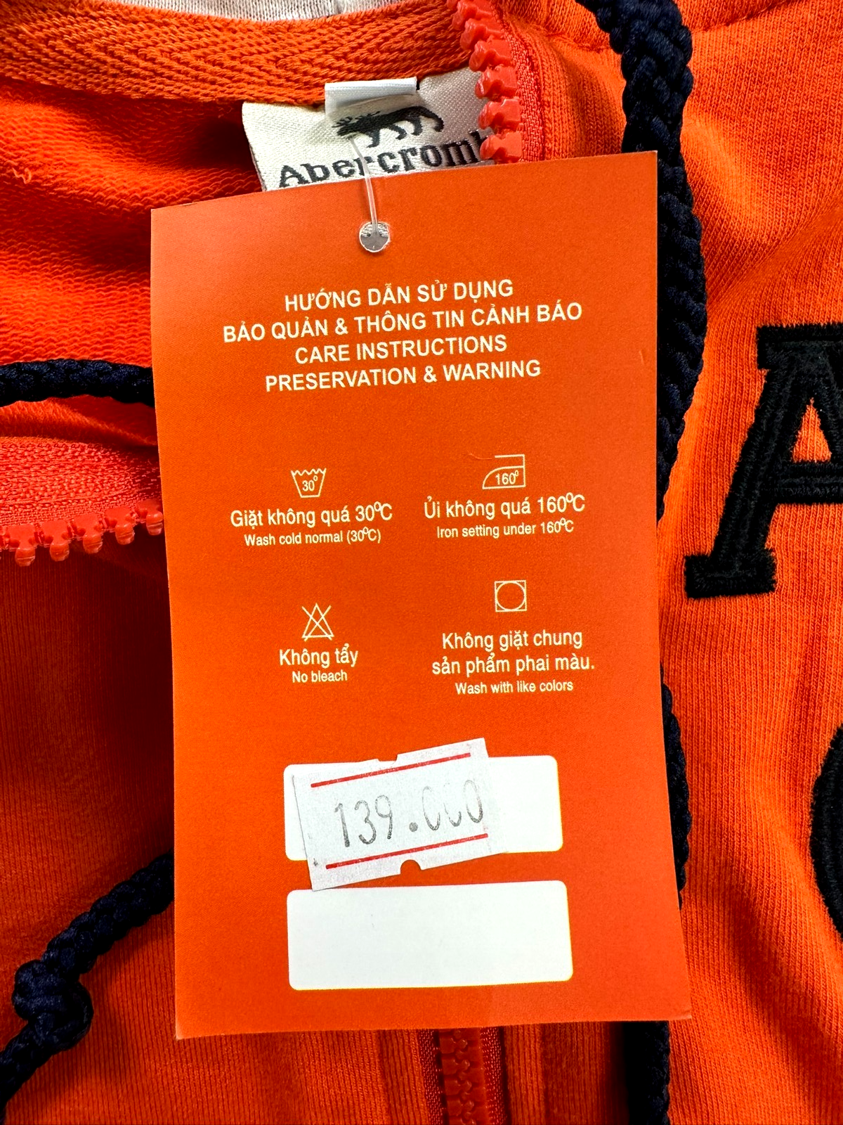 Kids Abercrombie & Fitch Orange & Navy Zip Up Hoodie- Size 8