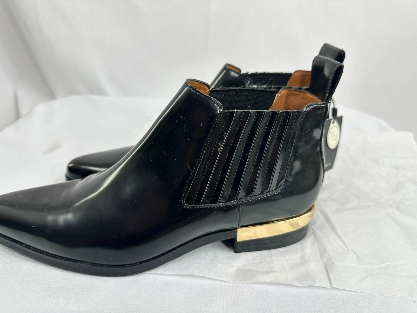 Women's Zara Leather Black Ankle Boots With Gold Accents- Size 7.5
