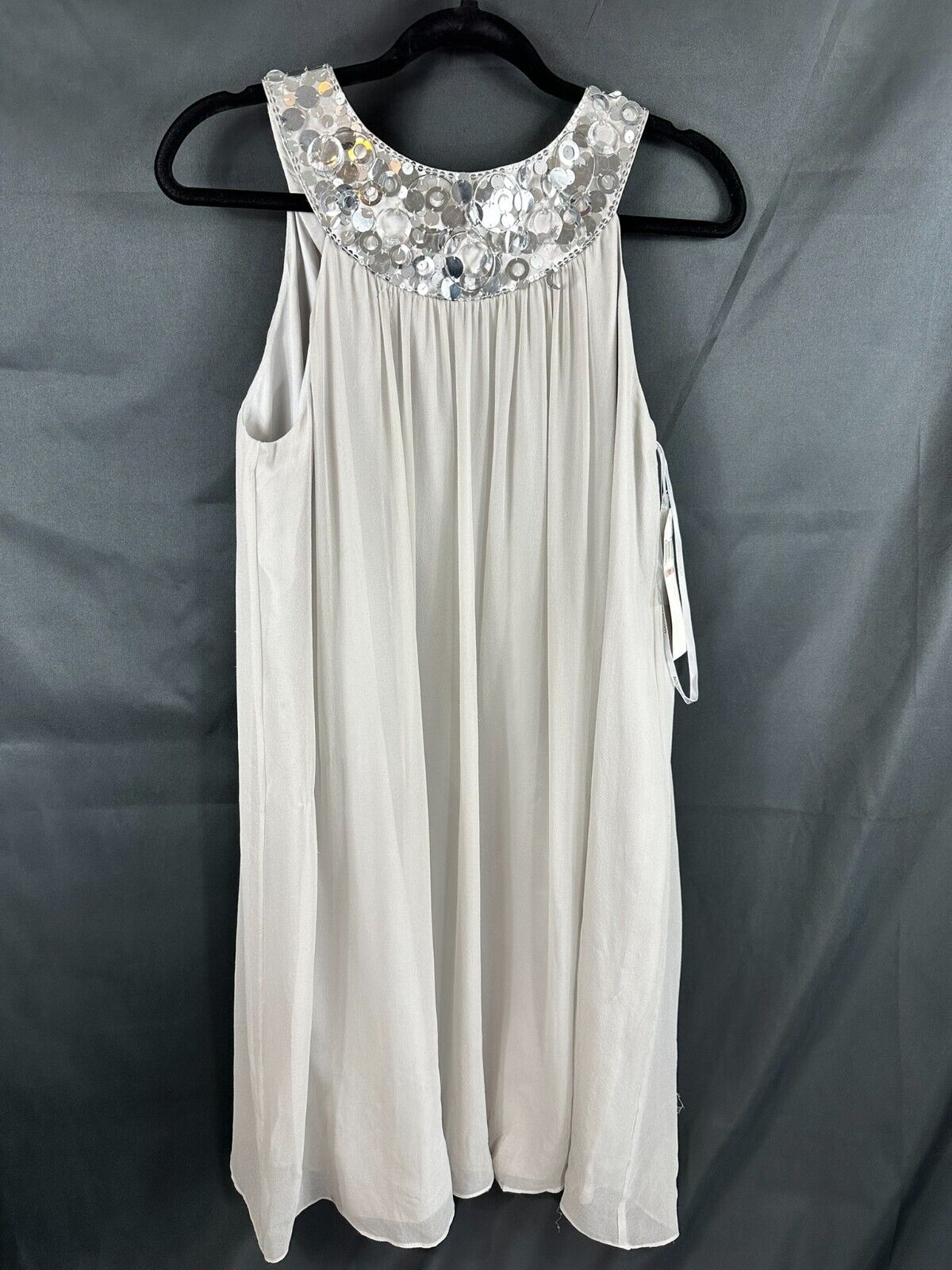 Women's Maggy London Petites Silk Light Grey Dress- Size 12P