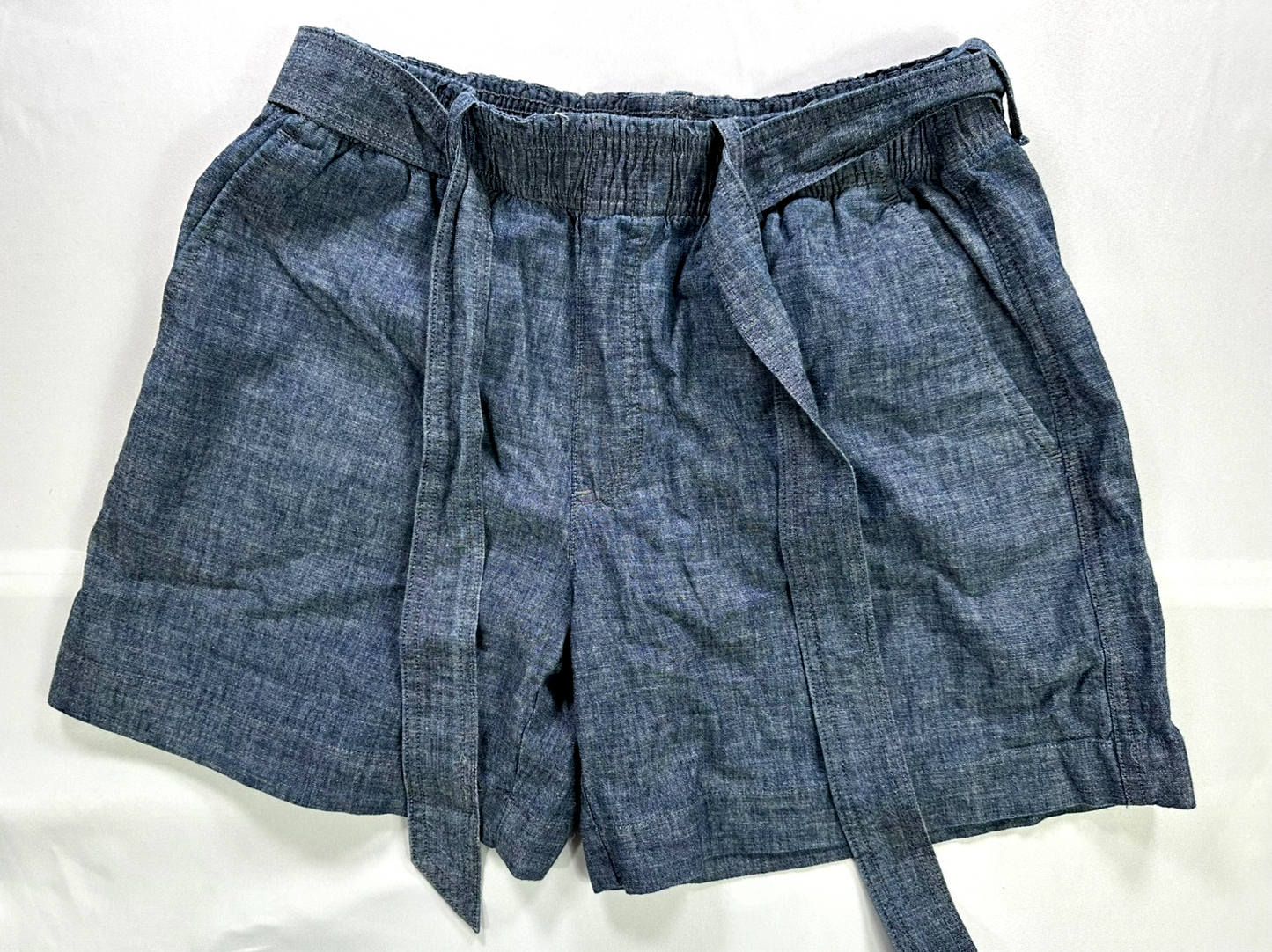 Women's Polo Ralph Lauren Lightweight Blue Denim Linen Tie Belt Shorts- Size SP