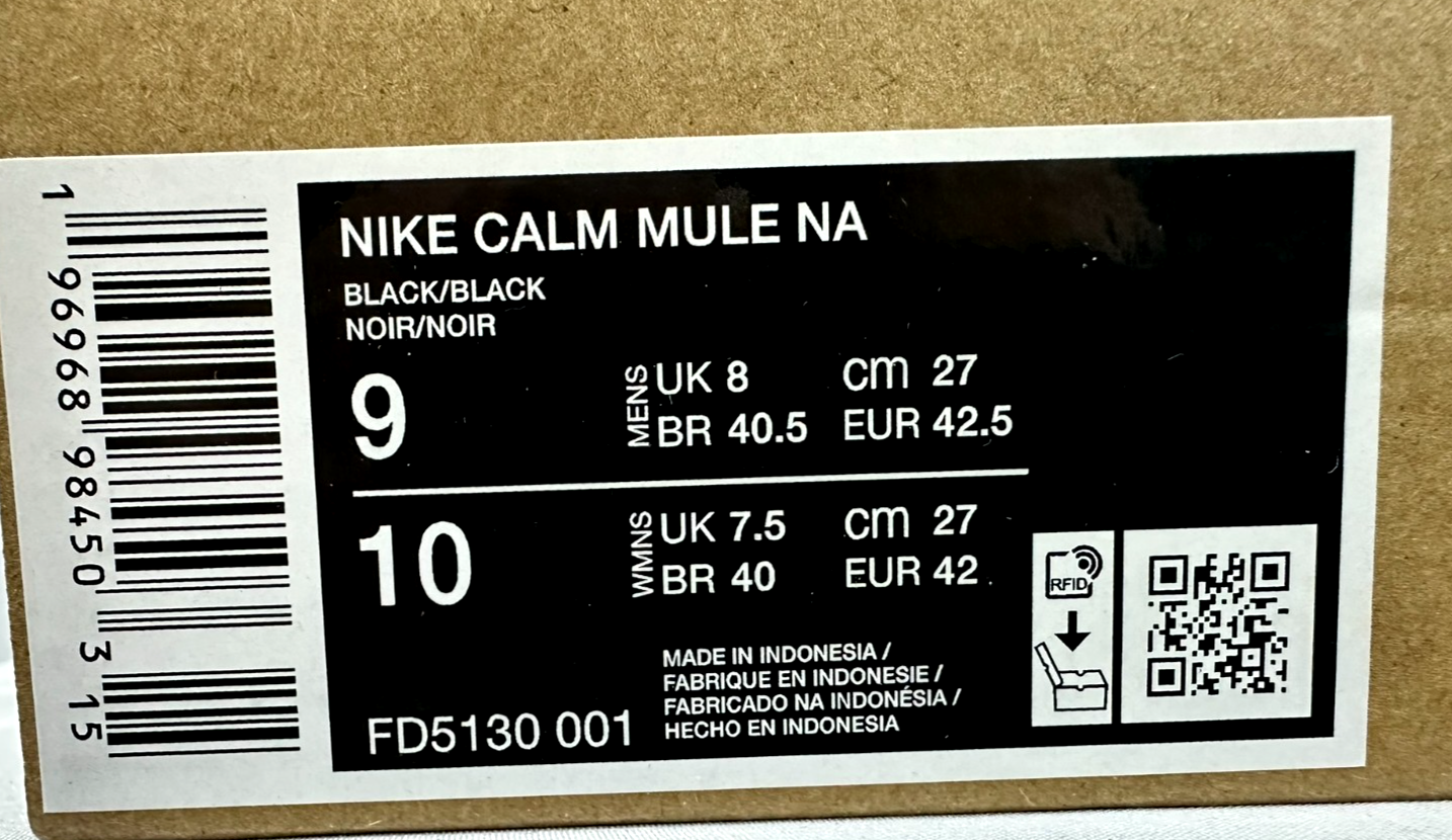 Men’s Nike Calm Mule NA Black Slides/Sandals (FD5130-001)- Size 9