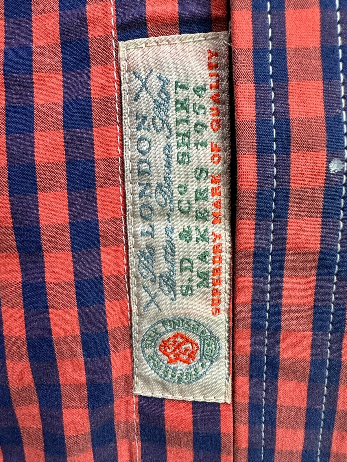 Men's Superdry Red & Blue Checkered London Button Down Shirt- Size M
