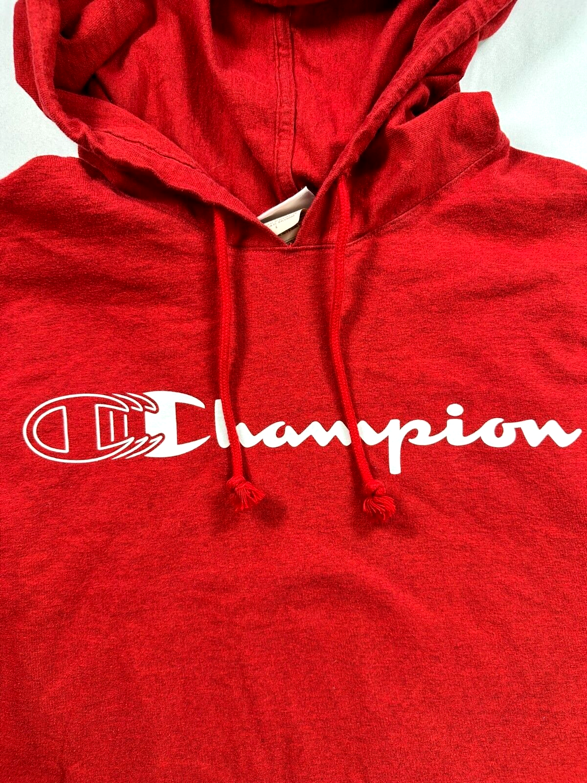Men's Vintage Champion Red Lightweight Hoodie- Size L