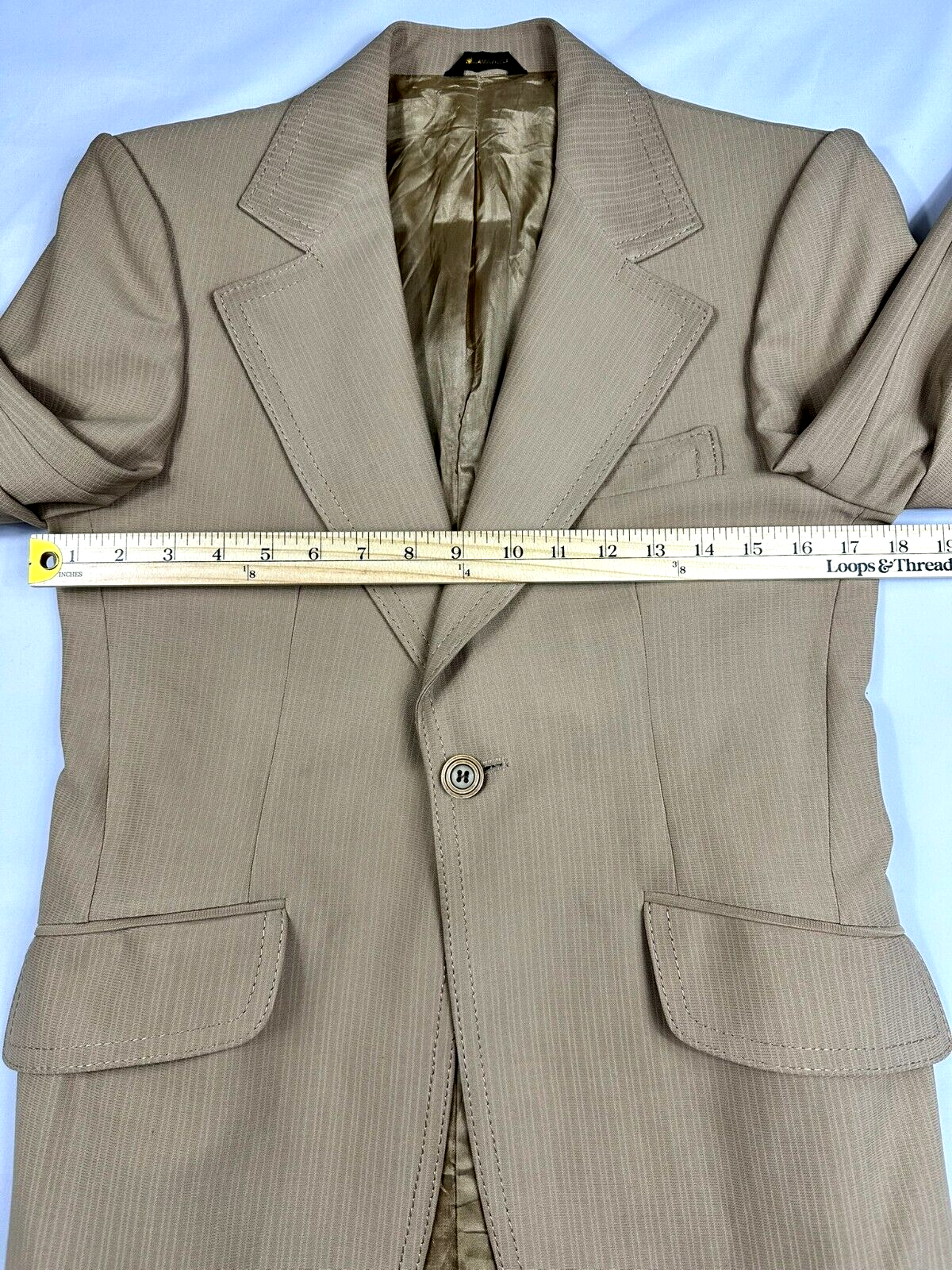 Men's Vintage Beige Textured Double Stitched Blazer- Size 36R
