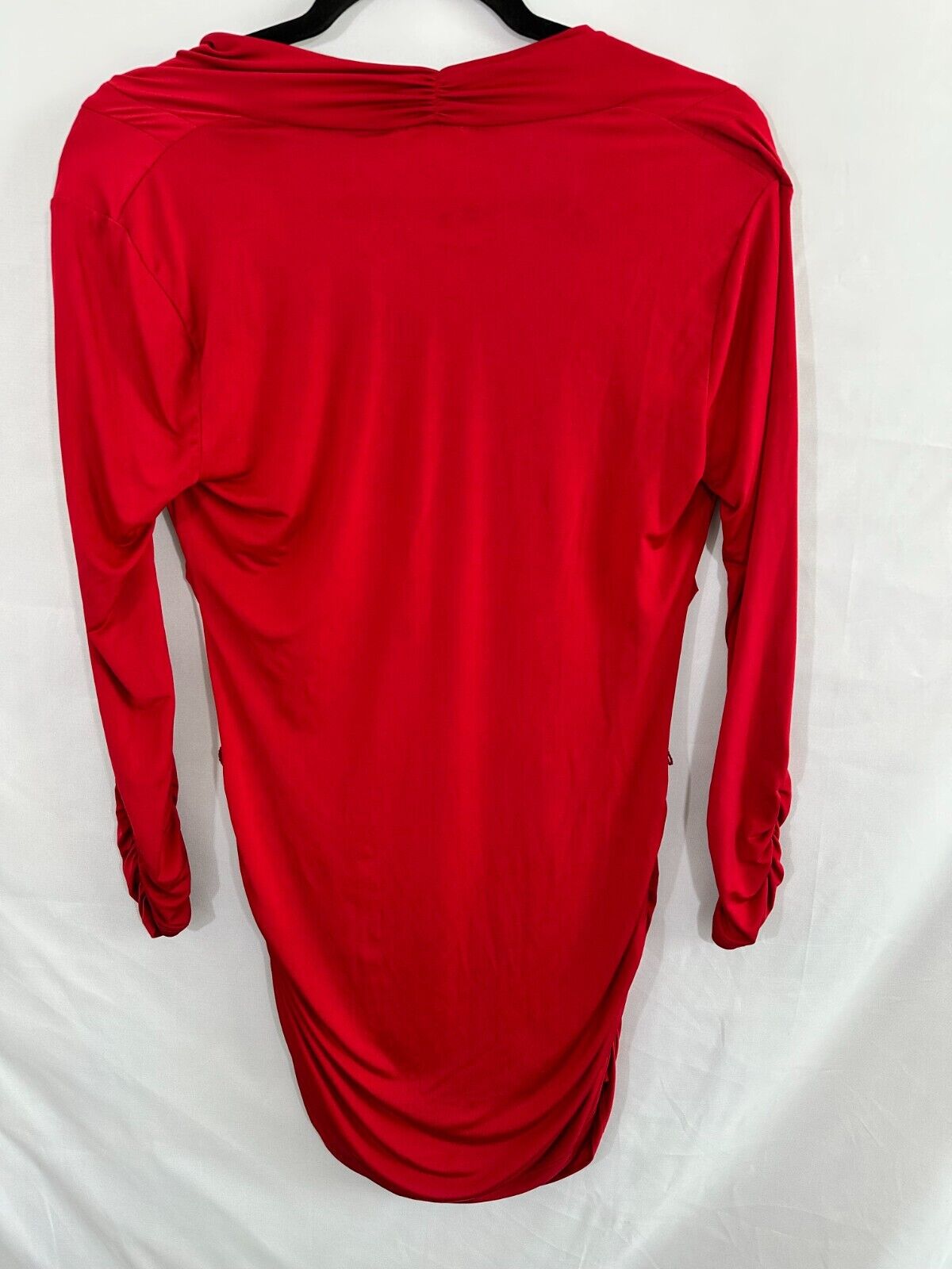 Women's Red Cache Ruched Long Sleeve Bodycon Dress- Size M