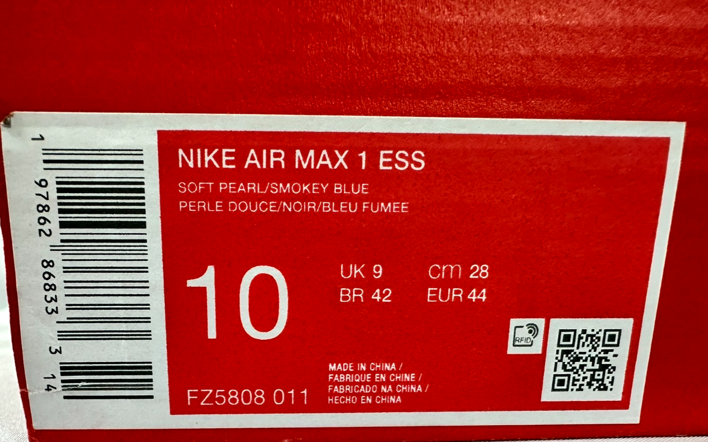 Men's Nike Air Max 1 ESS Soft Pearl/ Smokey Blue (FZ5808-011) Size 10