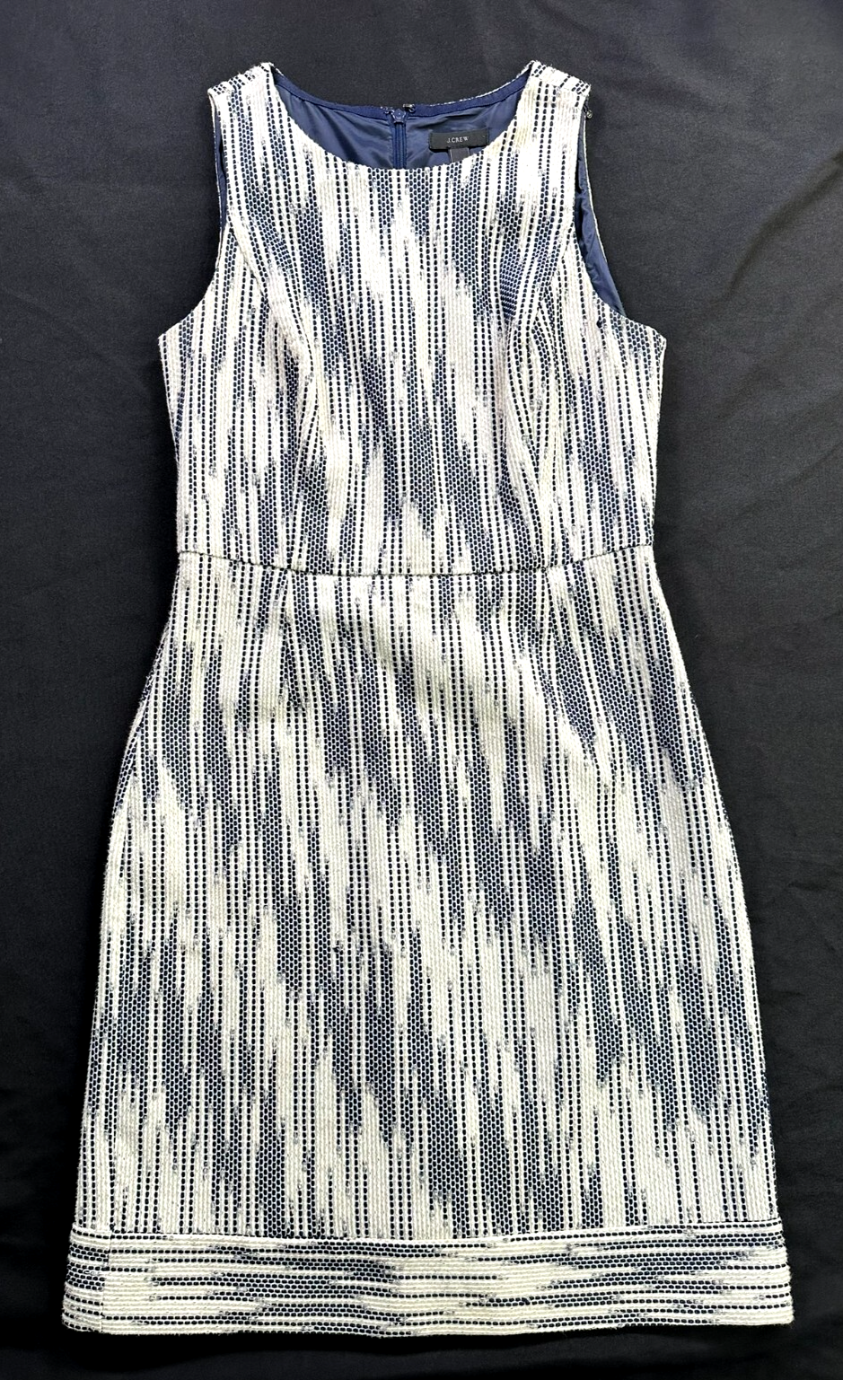 Women's J.Crew Ivory & Navy Blue Italian Tweed Tapestry Sheath Dress- Size 6