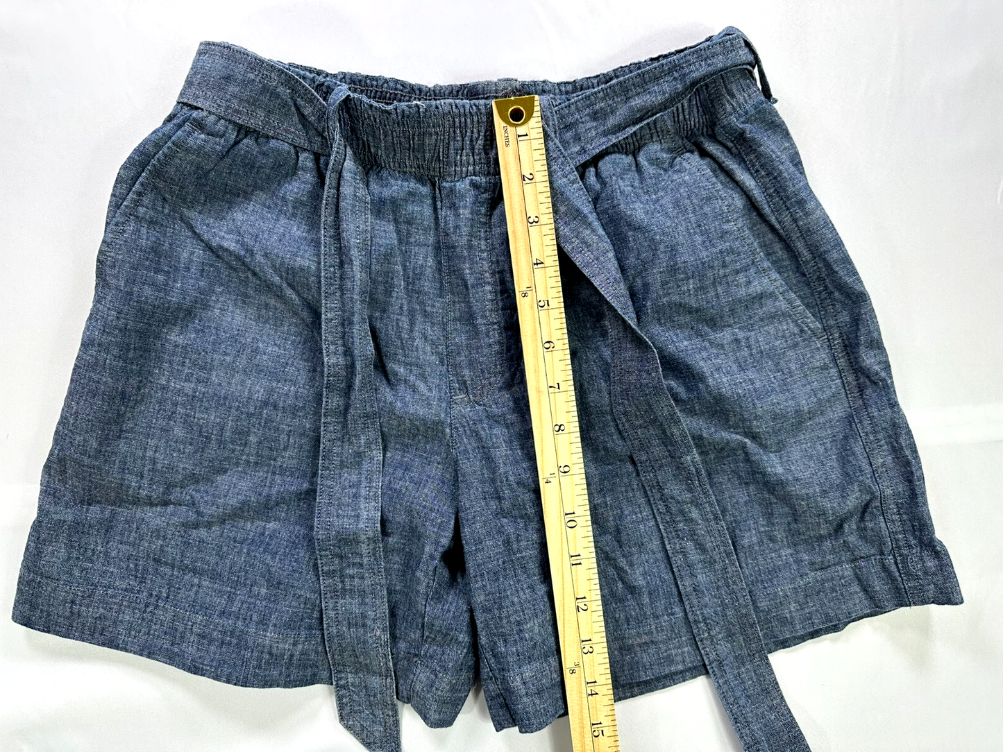 Women's Polo Ralph Lauren Lightweight Blue Denim Linen Tie Belt Shorts- Size SP