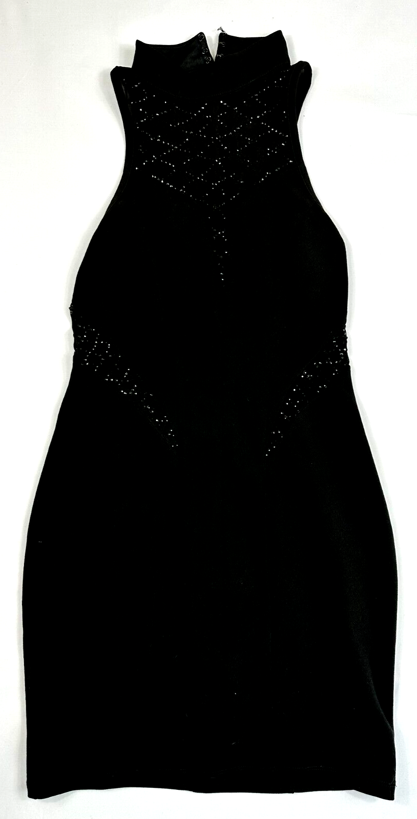 Women's Black Mini Dress- Halter Top, Sheer With Beads- Size S