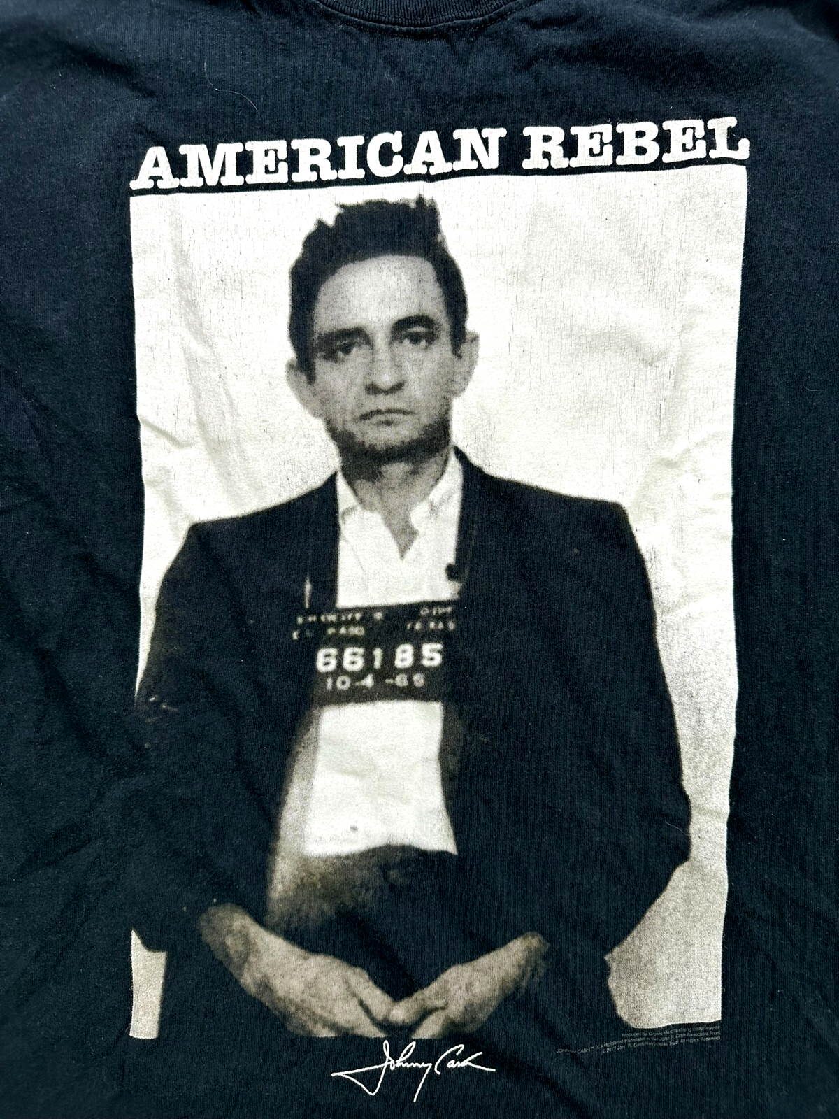 Men's Black Johnny Cash Mugshot Graphic T-Shirt- Size 2XL