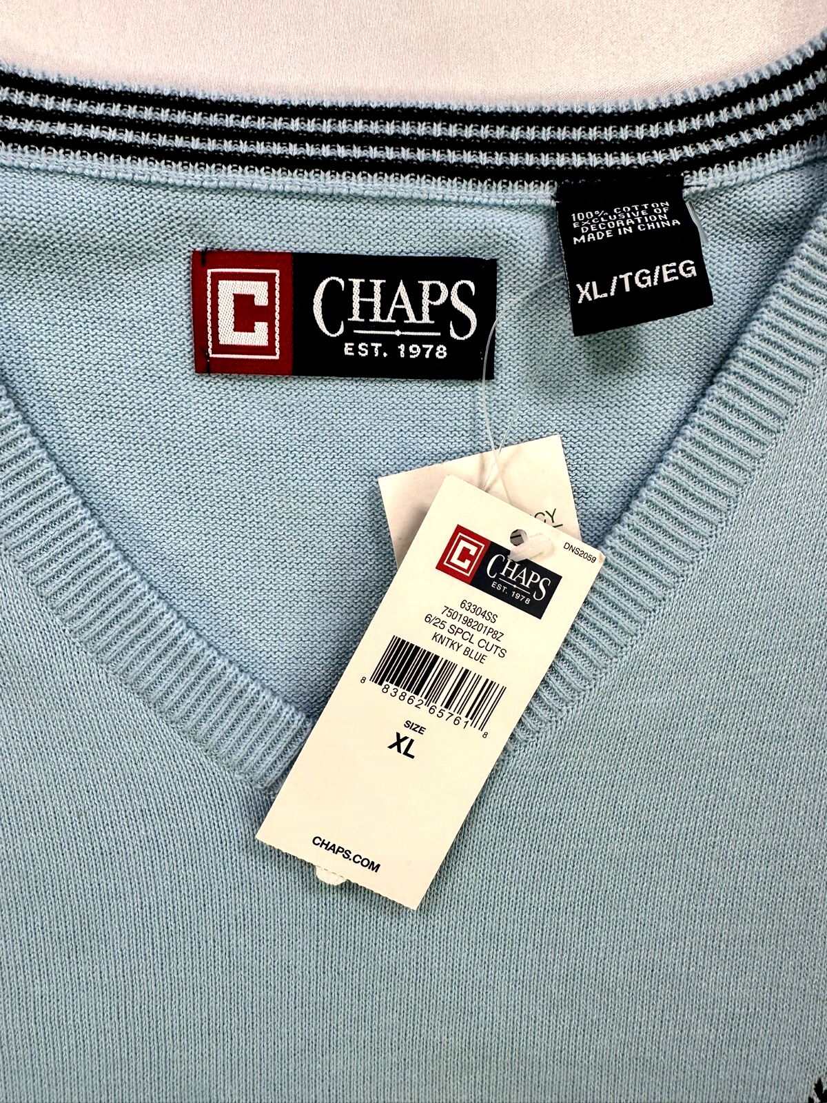 Men's Light Blue Knit Chaps Ralph Lauren Sweater Vest- Size XL