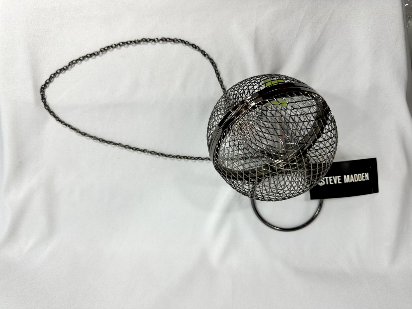 Steve Madden BCaged Pewter Mesh Ball Purse