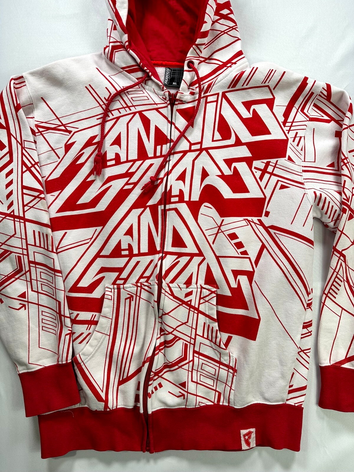 Men's Vintage Y2K Famous Stars And Stripes Red & White Logo Zip Hoodie- Size XL
