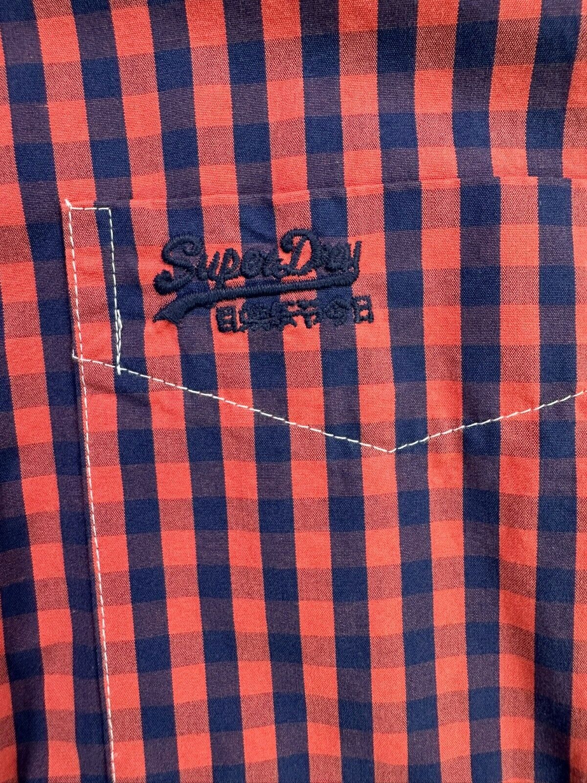 Men's Superdry Red & Blue Checkered London Button Down Shirt- Size M