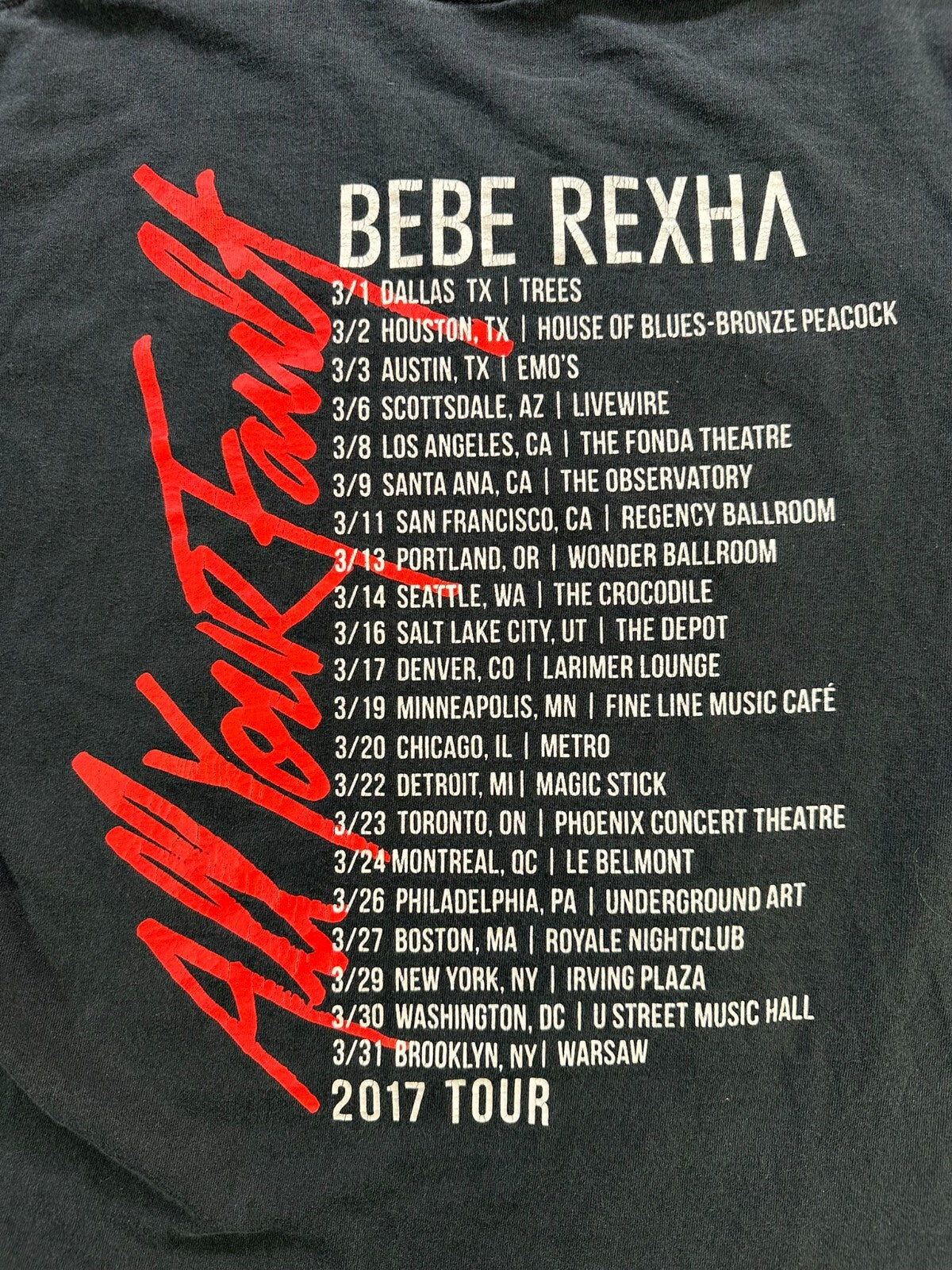 Men's Black Official Bebe Rexha "All Your Fault" Tour T-Shirt- Size L
