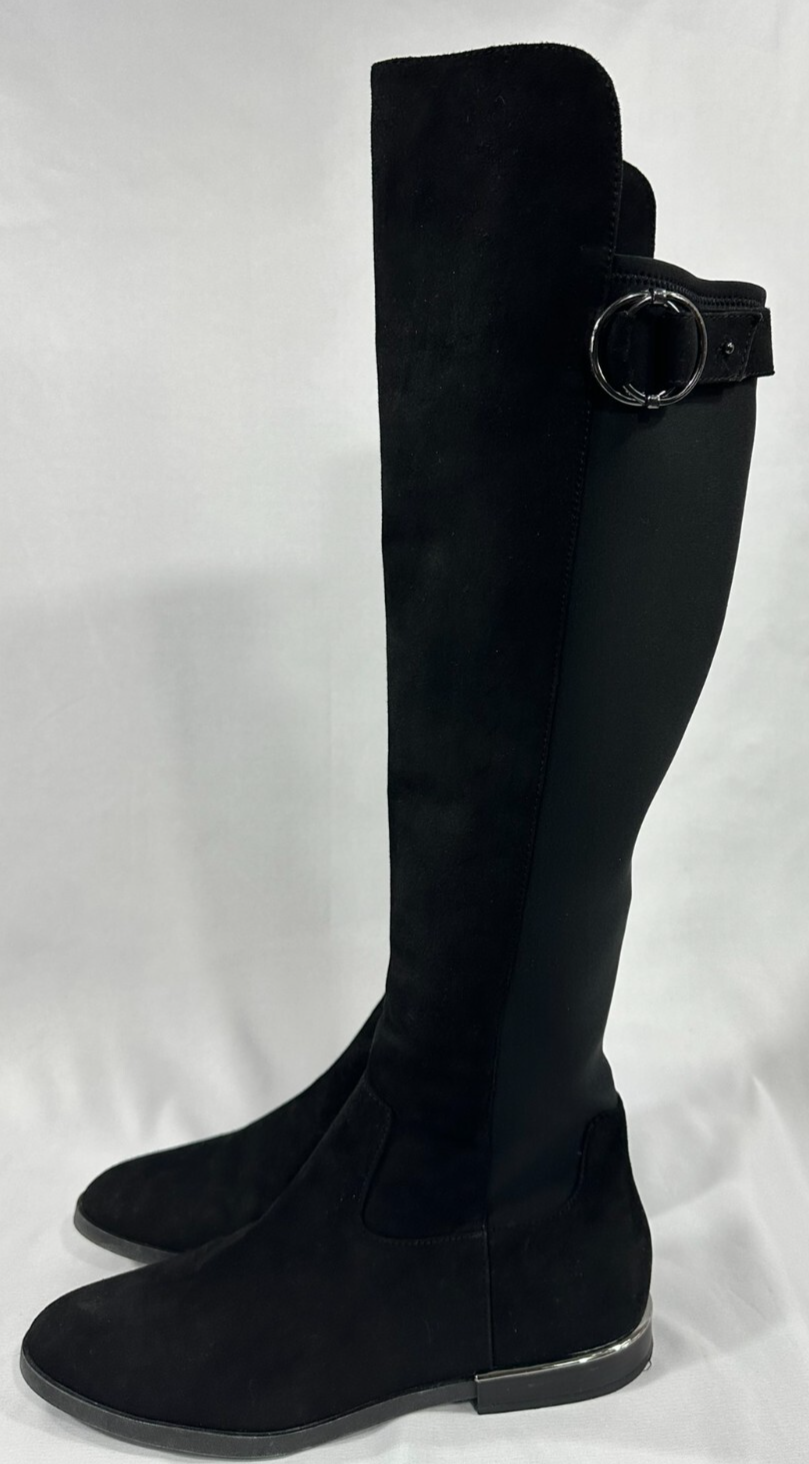 Women's Black Calvin Klein Priscila Kid Suede/Neoprene Knee High Boots Size 9.5