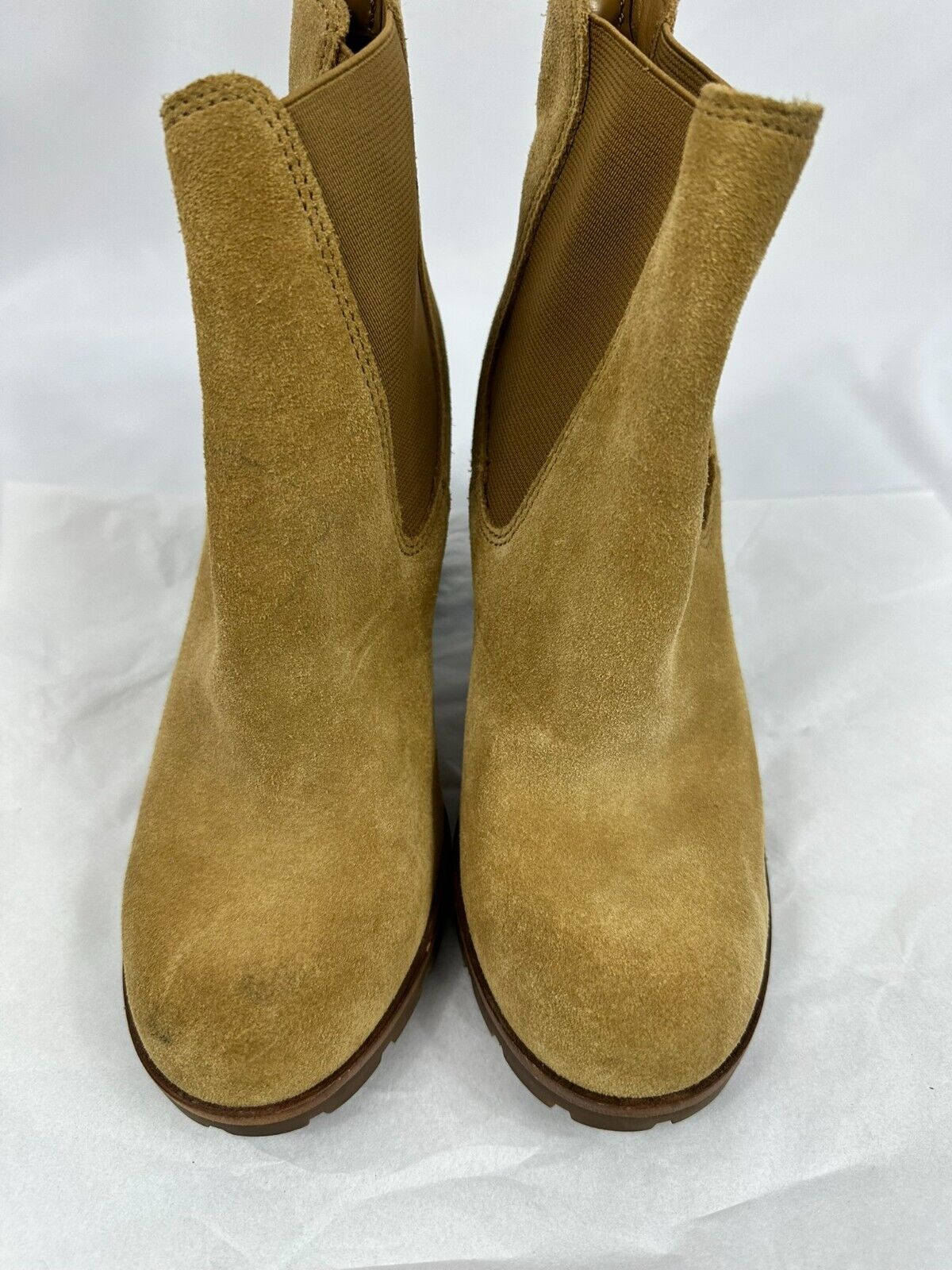 Women's Tory Burch Suede Platform 3" Heel Tan Slip On Ankle Boot- Size 7M