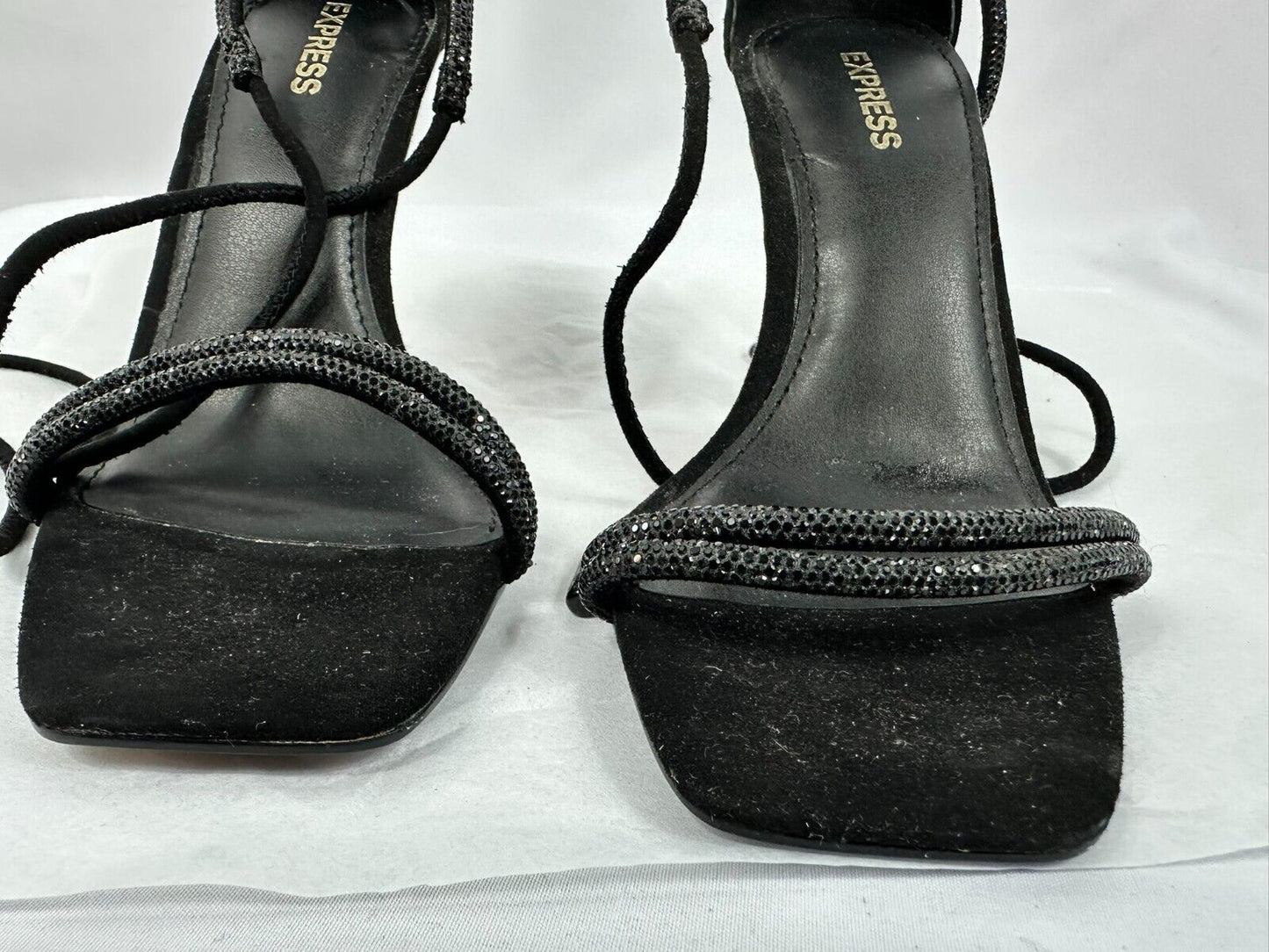 Women's Express Black 3" High Heel Wrap Open Toe Shoe- Size 6