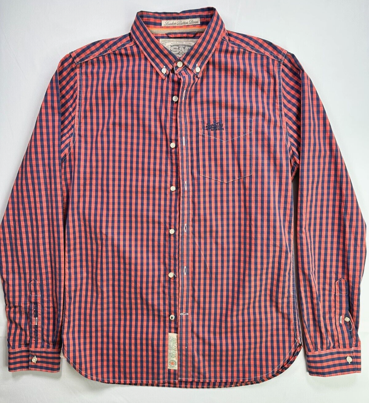 Men's Superdry Red & Blue Checkered London Button Down Shirt- Size M