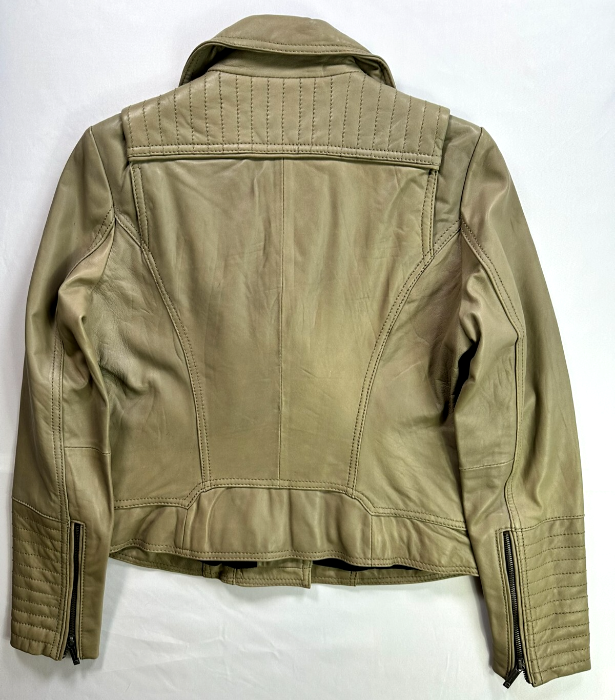 Women's Michael Kors Beige Leather Motorcycle Jacket- Size L