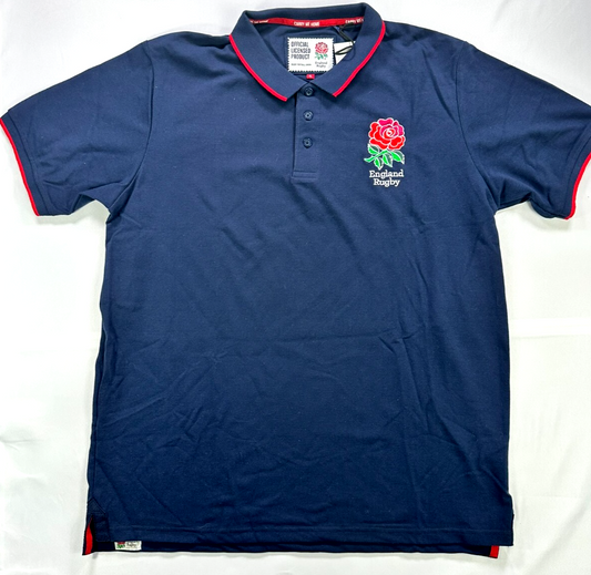 Men's Official Navy Blue England Rugby Polo Shirt- Rugby Football Union- Size XL