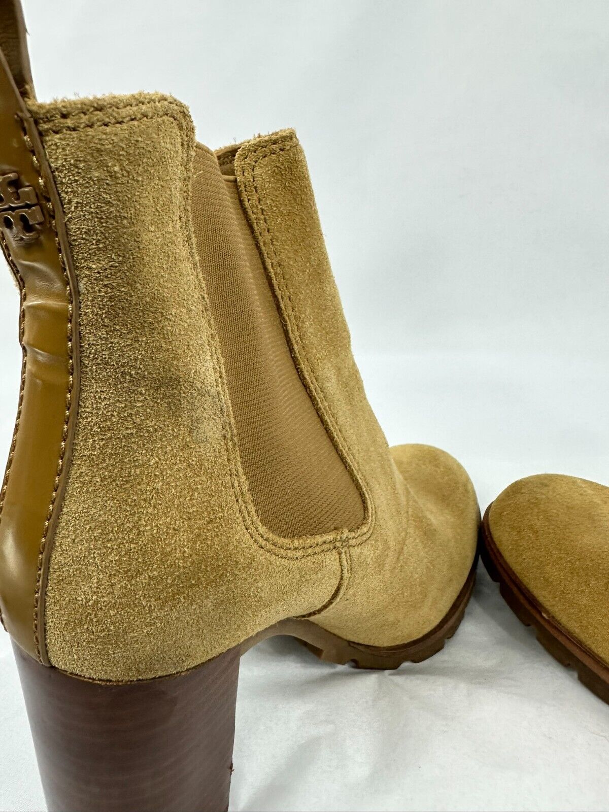 Women's Tory Burch Suede Platform 3" Heel Tan Slip On Ankle Boot- Size 7M
