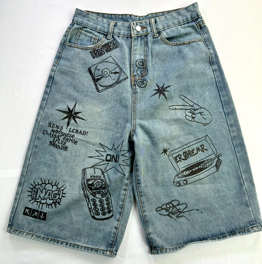 Men's Y2K Style Wide Leg Jorts Loose Fit Jean Shorts- Size 29