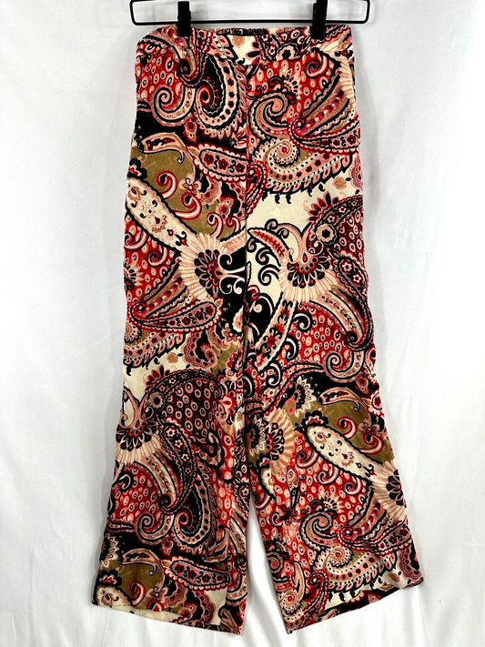 Women's Zara Elastic Waist Printed Satin Feel Pants- Size S