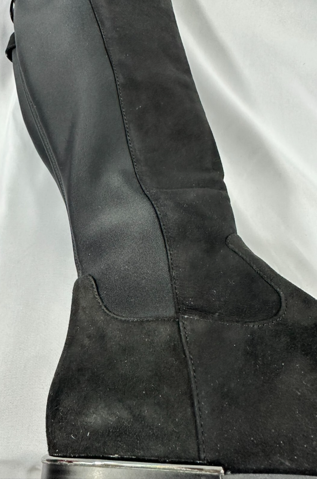 Women's Black Calvin Klein Priscila Kid Suede/Neoprene Knee High Boots Size 9.5