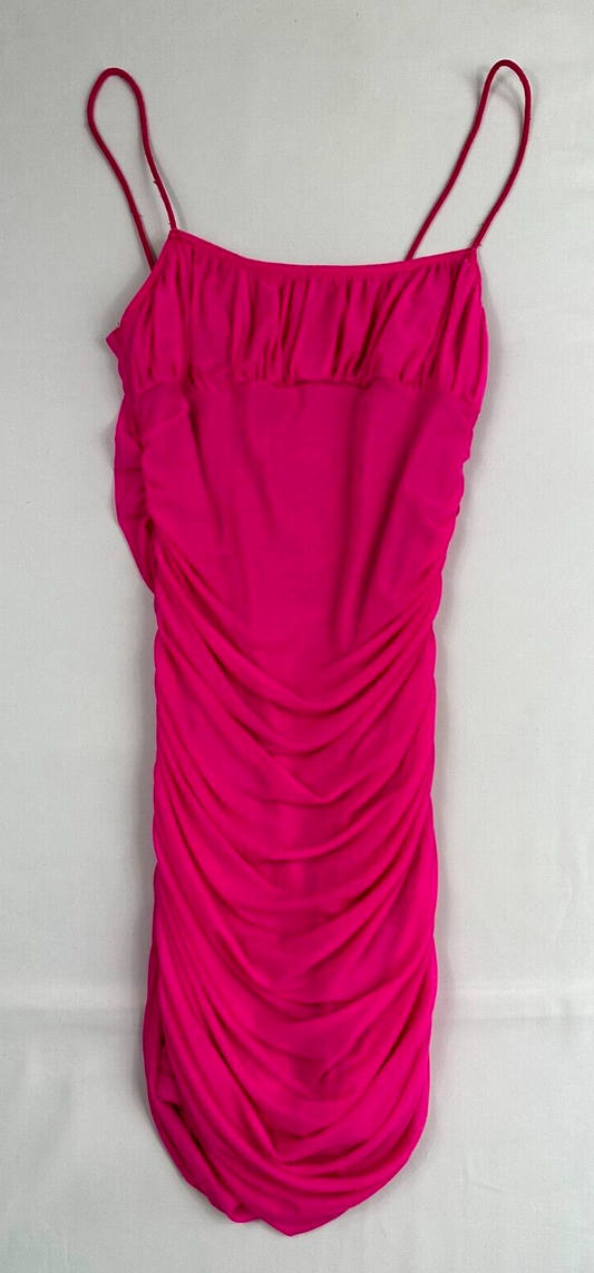 Women's Pink Bodycon Sheer Lined Ruched Mini Dress- Size S