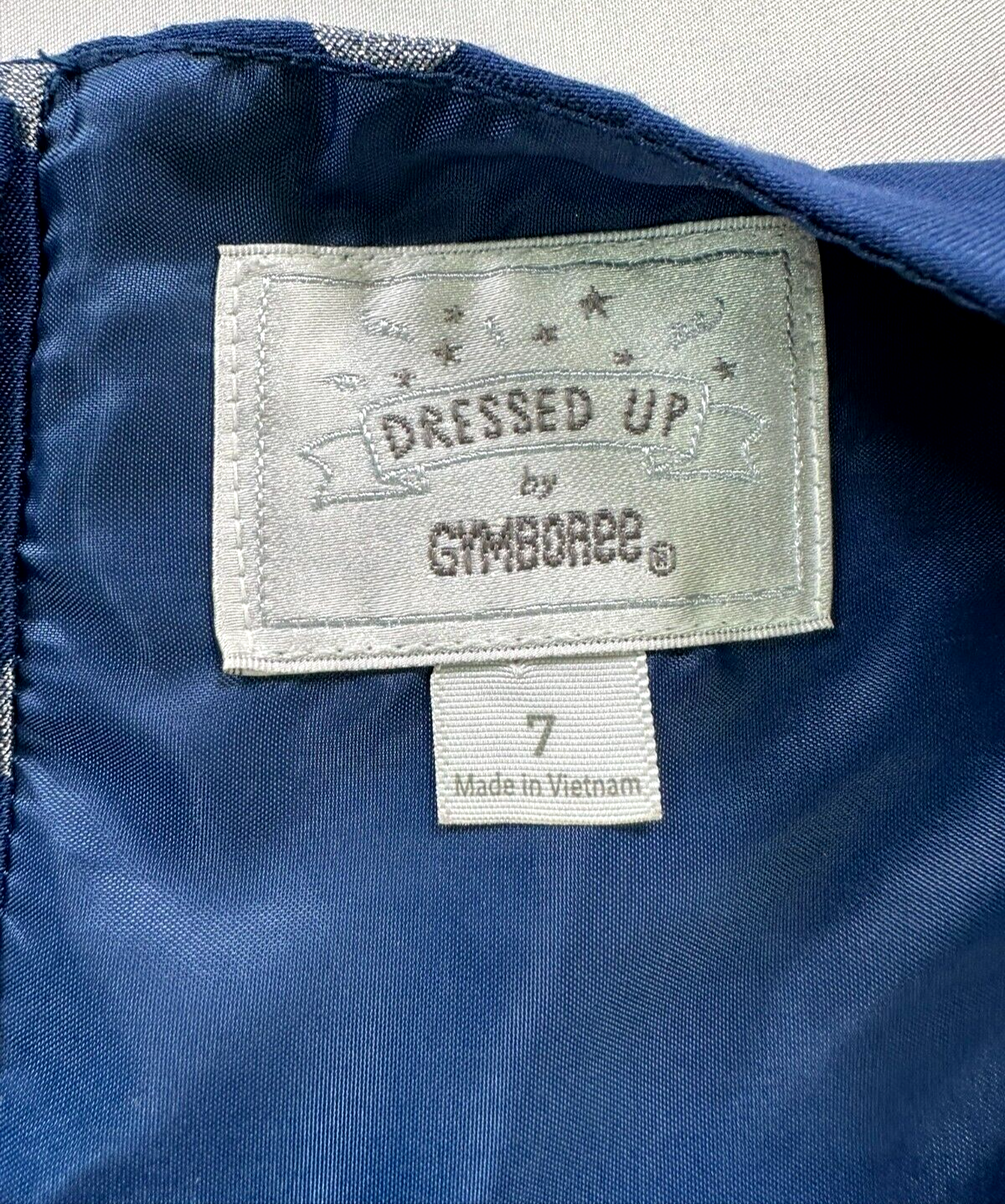 Kid's Girls Navy Blue and Silver Polka Dot Lined Gymboree Dress- Size 7Y