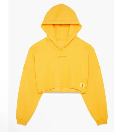 Women's Yellow Savage X Fenty Crop Fleece Hoodie With Logo- Size XL (16-18)