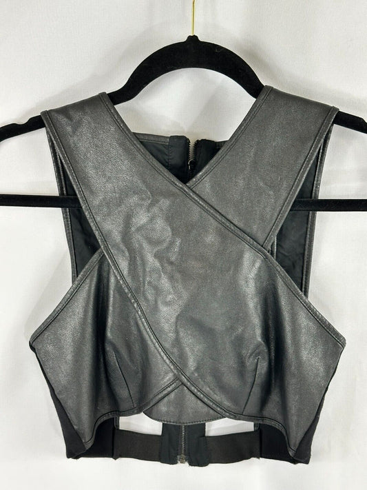 Women's BCBG Maxazria Black Leather Style Vest- Size XXS