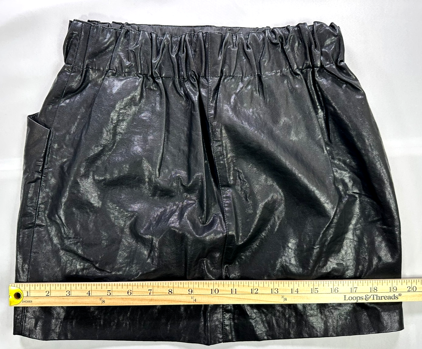 Women's Zara Black Faux Leather Elastic Waist With Pockets Mini Skirt- Size M